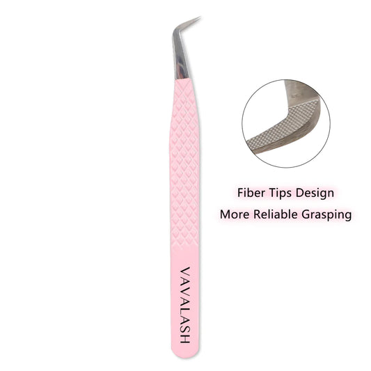 Vava VL-03 Fiber Tip Peach Coated Curved Tweezers for Volume Lashes